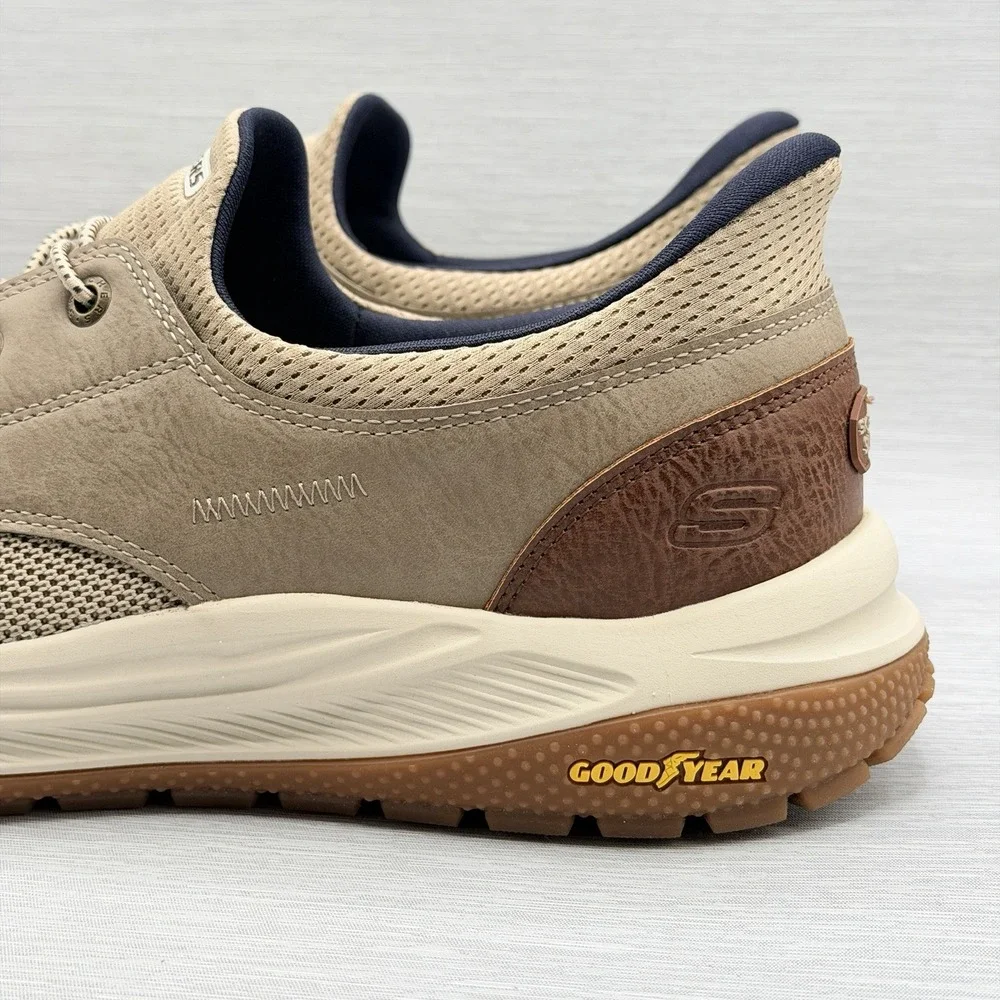 Skechers Slip Ins Men's 11.5 Wide Taupe Walking Shoes Relaxed Fit Goodyear Meroe